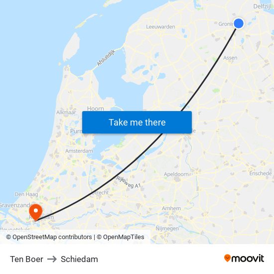 Ten Boer to Schiedam map