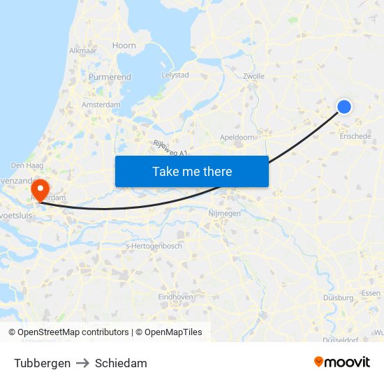 Tubbergen to Schiedam map