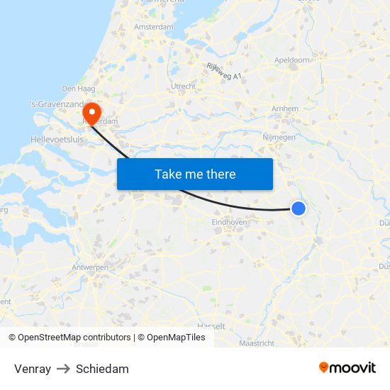 Venray to Schiedam map