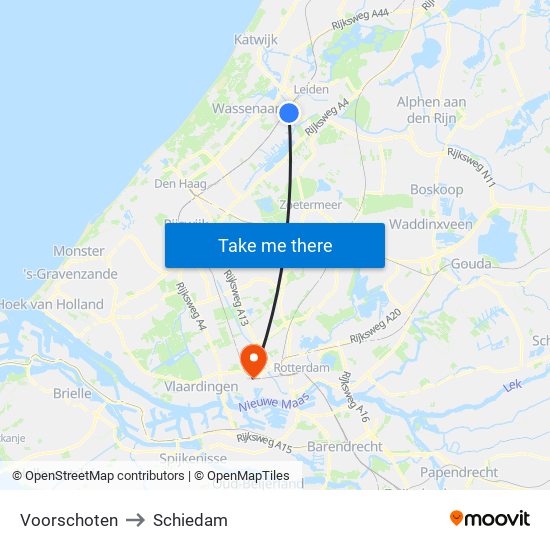 Voorschoten to Schiedam map
