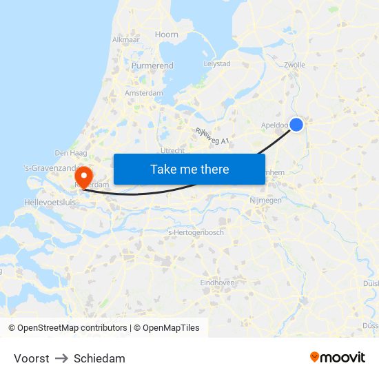 Voorst to Schiedam map