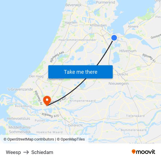 Weesp to Schiedam map