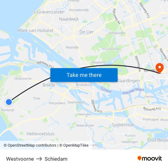 Westvoorne to Schiedam map