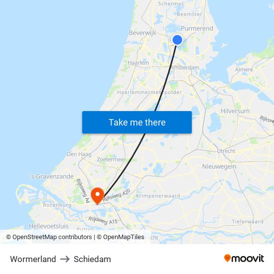 Wormerland to Schiedam map
