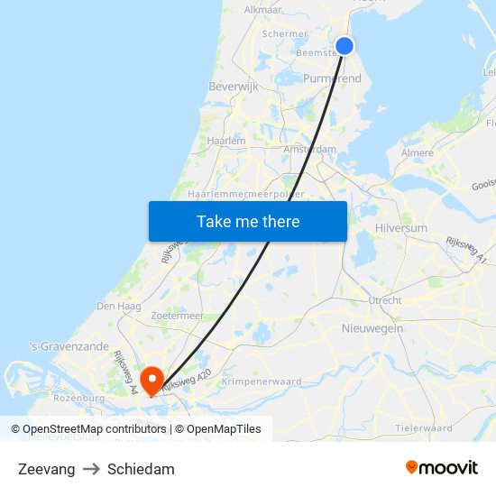 Zeevang to Schiedam map