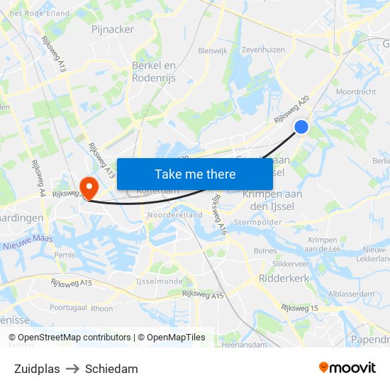 Zuidplas to Schiedam map