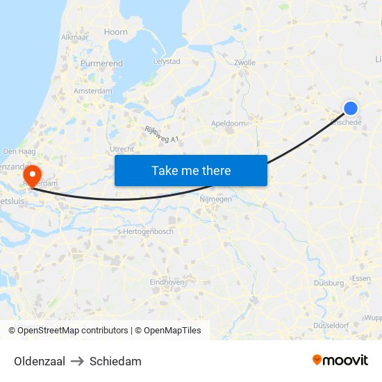 Oldenzaal to Schiedam map