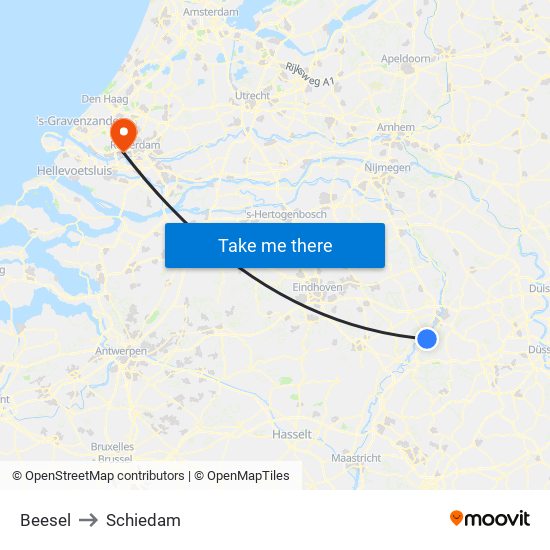 Beesel to Schiedam map