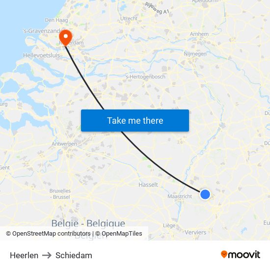 Heerlen to Schiedam map