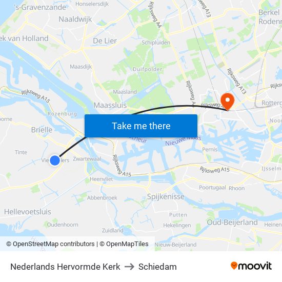 Nederlands Hervormde Kerk to Schiedam map