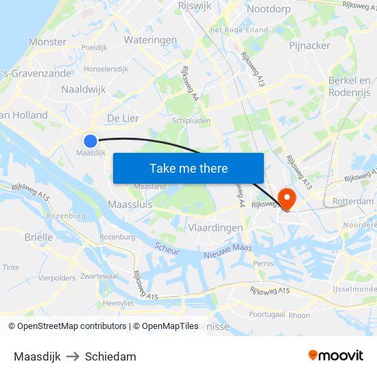 Maasdijk to Schiedam map