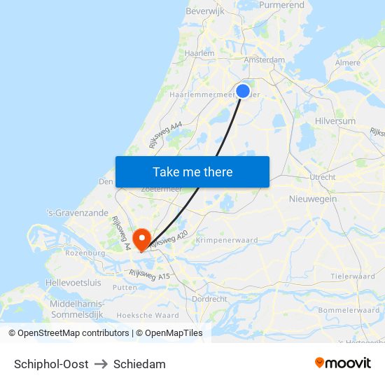 Schiphol-Oost to Schiedam map