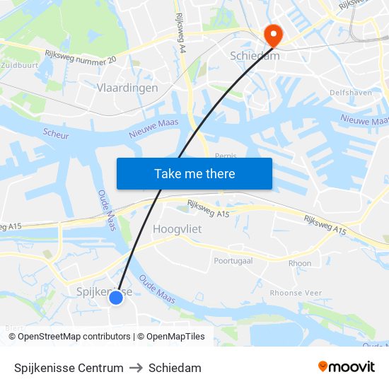 Spijkenisse Centrum to Schiedam map