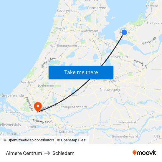 Almere Centrum to Schiedam map