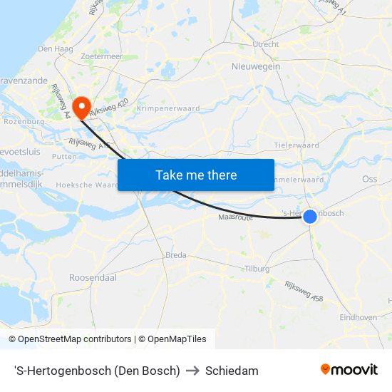 'S-Hertogenbosch (Den Bosch) to Schiedam map