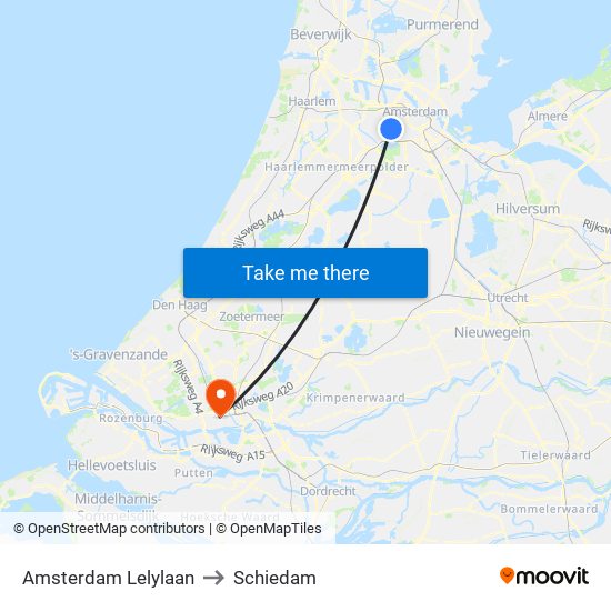 Amsterdam Lelylaan to Schiedam map