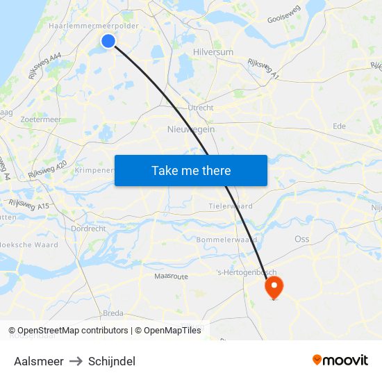 Aalsmeer to Schijndel map