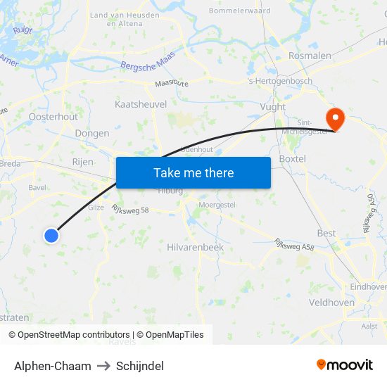 Alphen-Chaam to Schijndel map