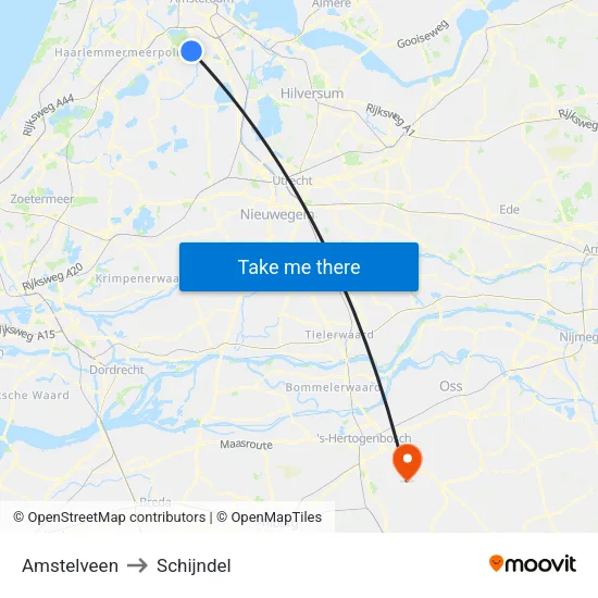 Amstelveen to Schijndel map
