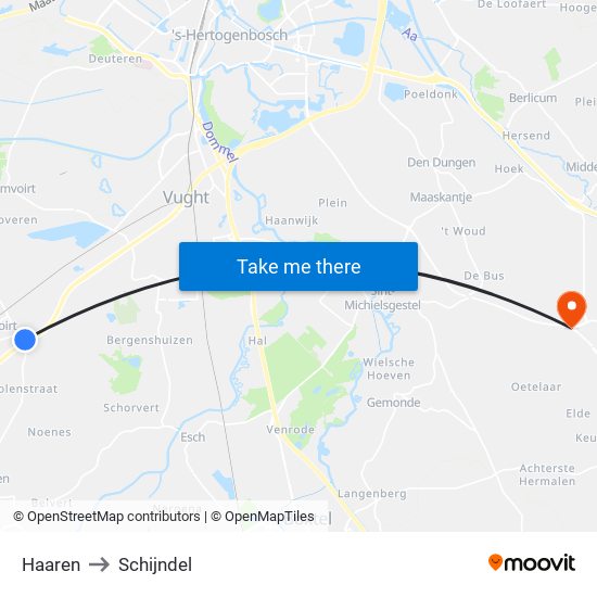 Haaren to Schijndel map
