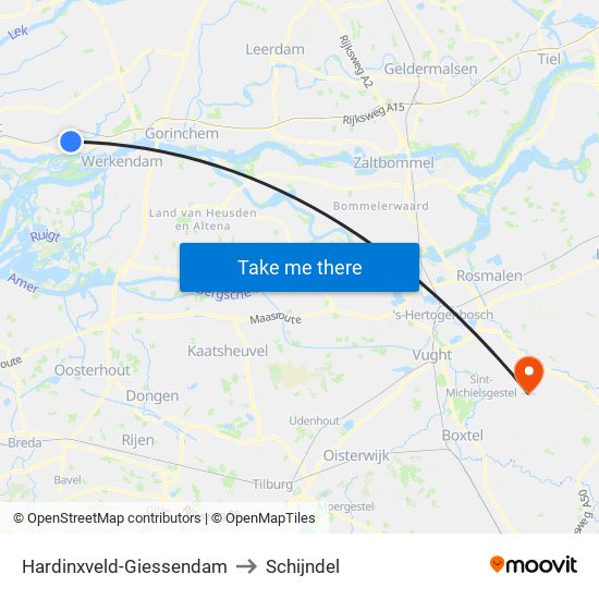 Hardinxveld-Giessendam to Schijndel map