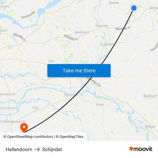 Hellendoorn to Schijndel map