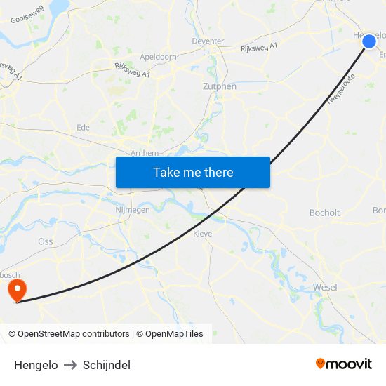 Hengelo to Schijndel map