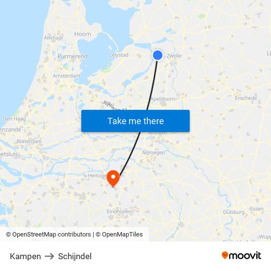 Kampen to Schijndel map