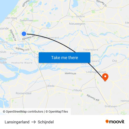 Lansingerland to Schijndel map