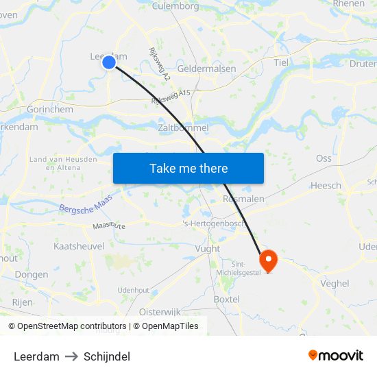 Leerdam to Schijndel map