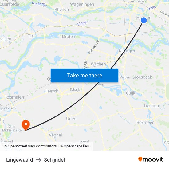 Lingewaard to Schijndel map