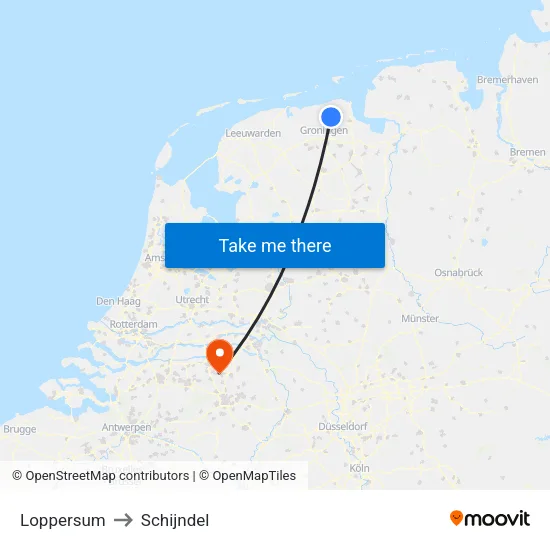 Loppersum to Schijndel map