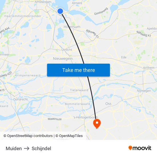 Muiden to Schijndel map