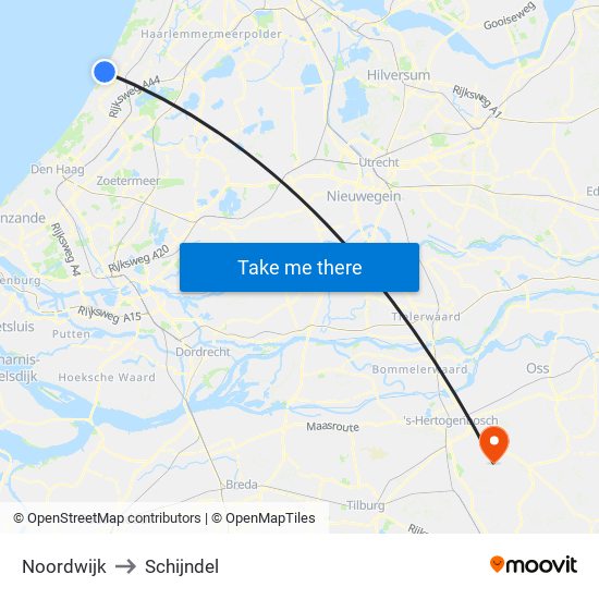 Noordwijk to Schijndel map