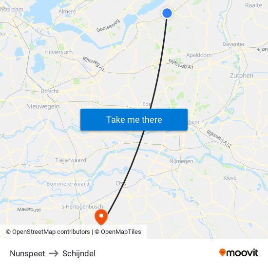 Nunspeet to Schijndel map