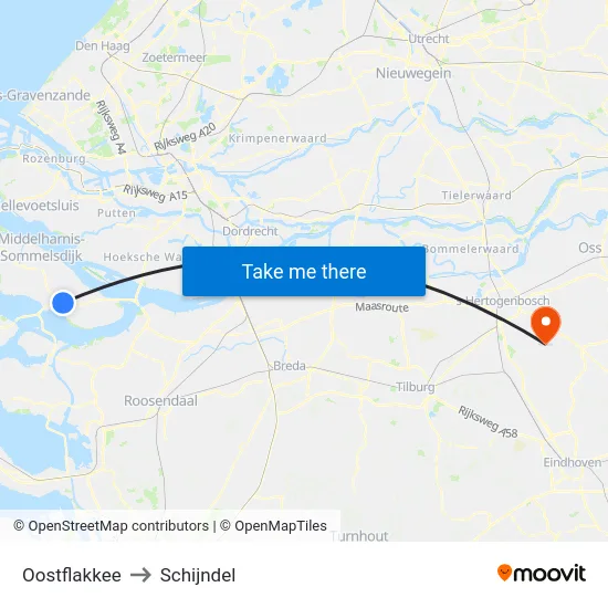 Oostflakkee to Schijndel map