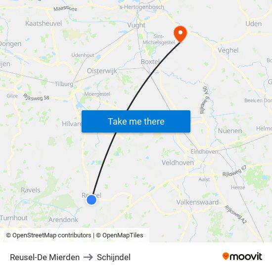 Reusel-De Mierden to Schijndel map