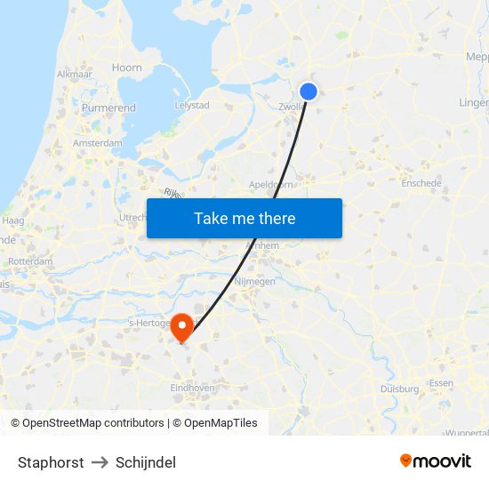 Staphorst to Schijndel map