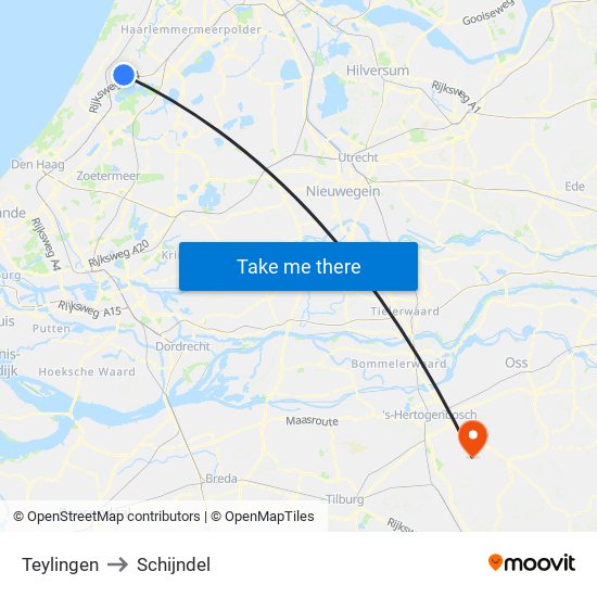 Teylingen to Schijndel map