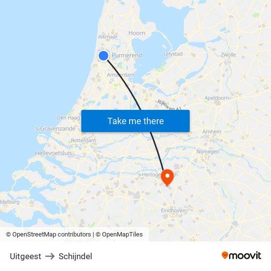 Uitgeest to Schijndel map