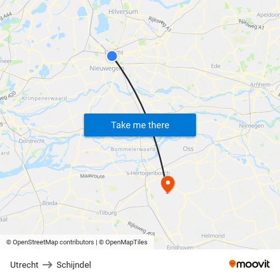Utrecht to Schijndel map