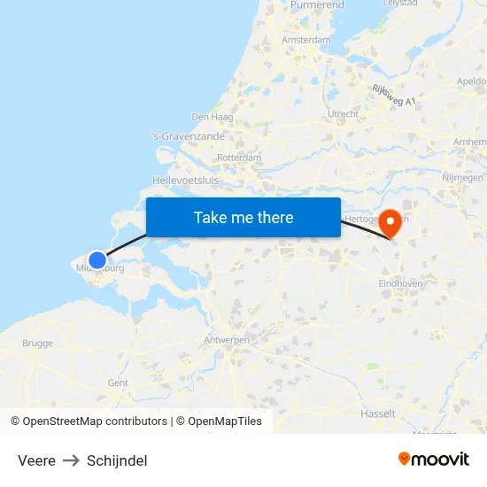 Veere to Schijndel map