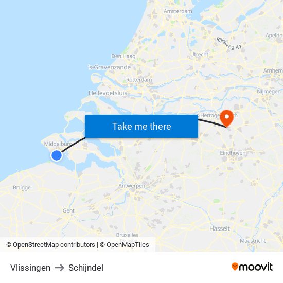 Vlissingen to Schijndel map