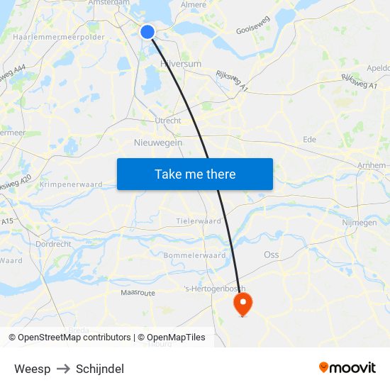 Weesp to Schijndel map