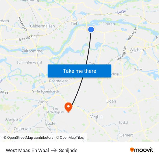 West Maas En Waal to Schijndel map