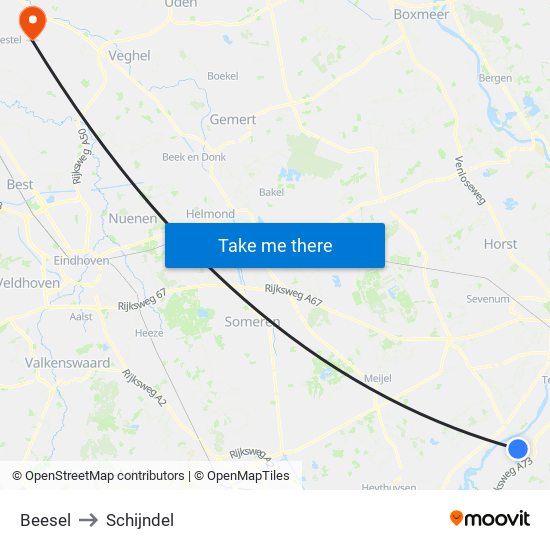 Beesel to Schijndel map