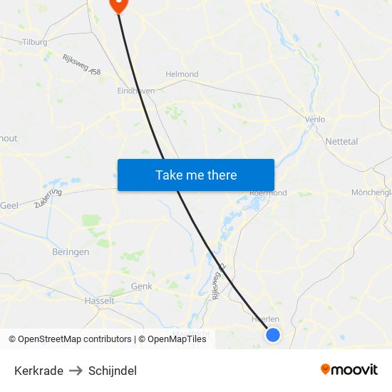 Kerkrade to Schijndel map