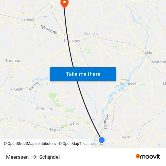 Meerssen to Schijndel map