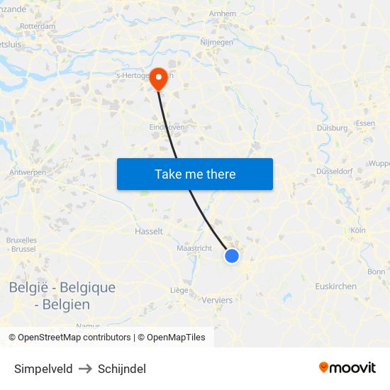 Simpelveld to Schijndel map