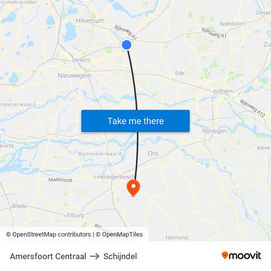 Amersfoort Centraal to Schijndel map